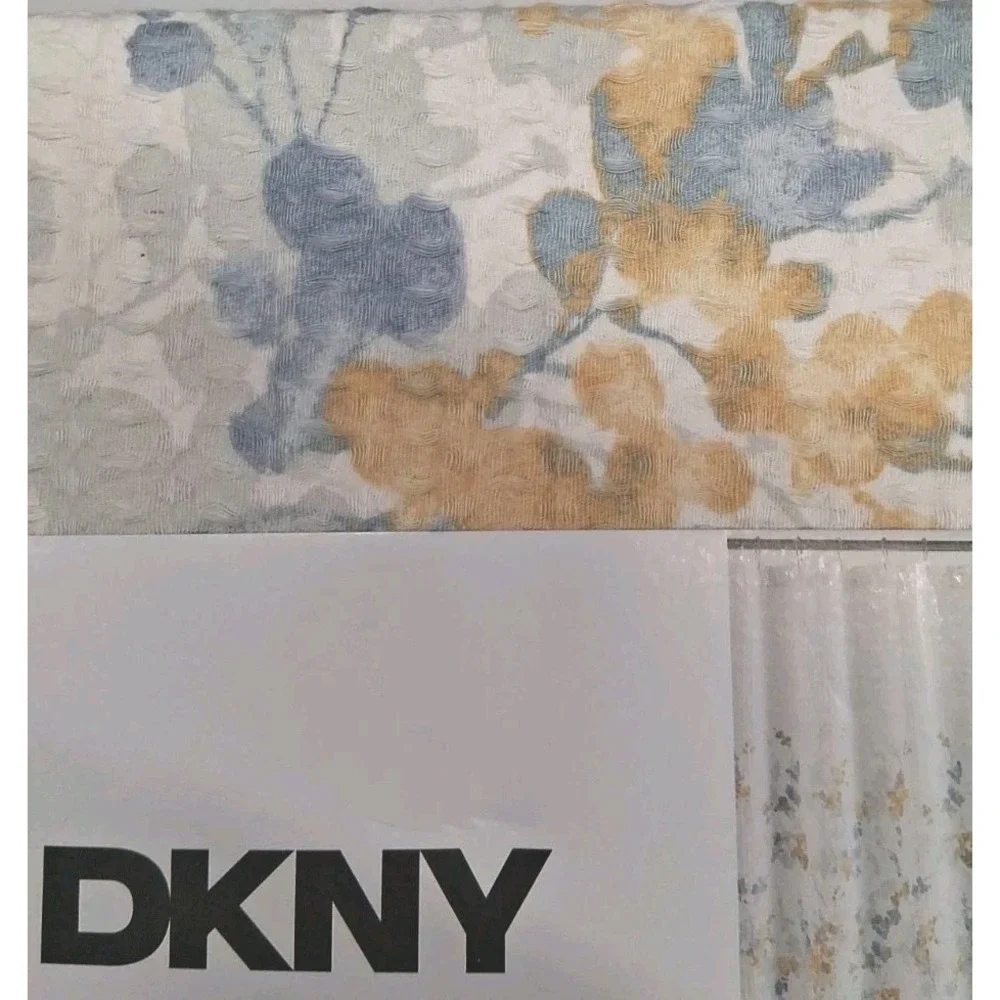 DKNY 'Wallflower' Floral Shower Curtain 100% Cotton 72 X 74 Yellow, Blue & Gray